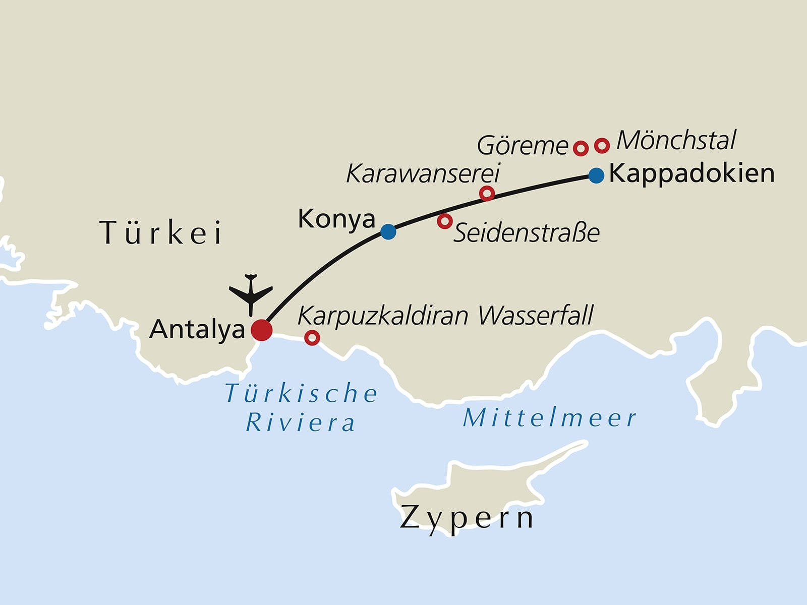 1. Tag: Anreise nach Antalya und Transfer zum Hotel